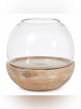 Project 62 Smith & Hawken Round Glass Globe Wood Bottom Bowl Terrarium Fish Tank